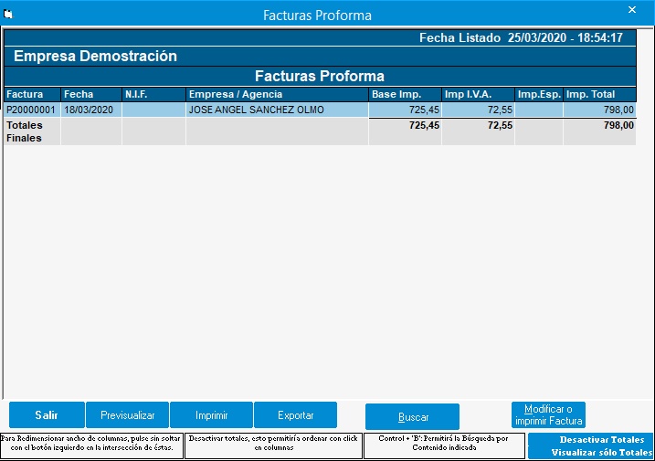 Modificación Facturas Proforma